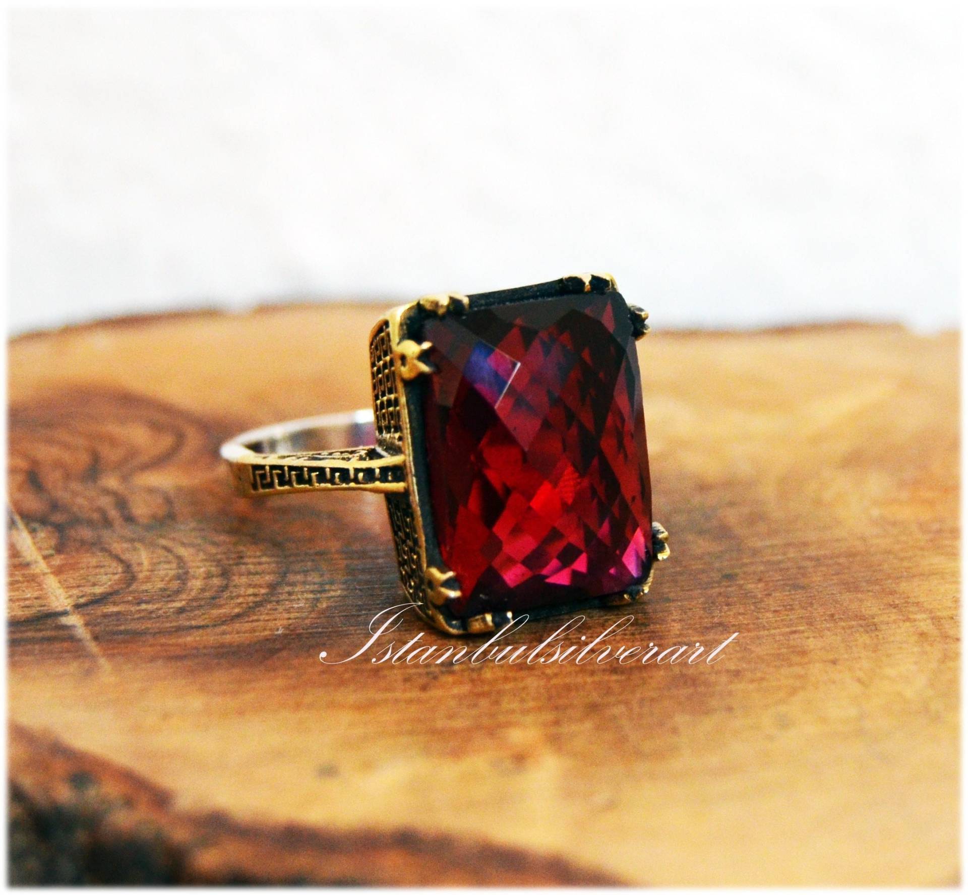 Handgefertigter Rubin Ring Ottomaner 925 Sterling Silber Damenring von ISTANBULSILVERART