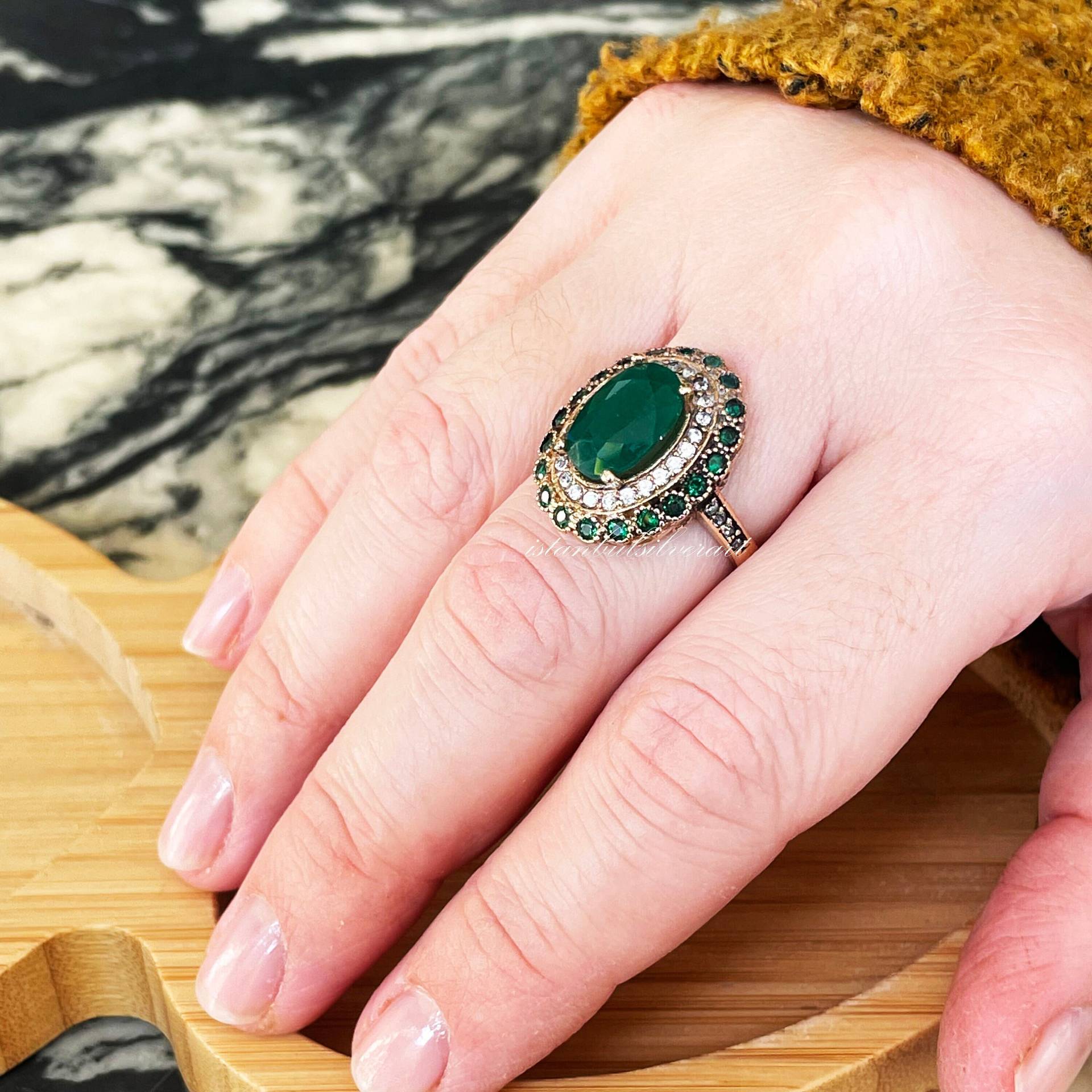 Handgemachte Smaragd Topas 925 Sterling Silber Ottoman Ring von ISTANBULSILVERART