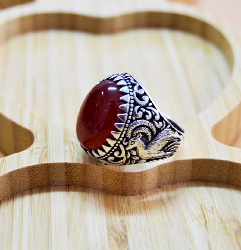 Handgemachte Sterling Silber Gazelle Ring Vintage Achat Stein Tier Wrap von ISTANBULSILVERART