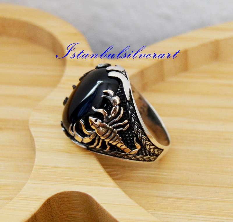 Handgemachte Sterling Silber Skorpion Ring Tier Wrap, Onyx Schmuck von ISTANBULSILVERART
