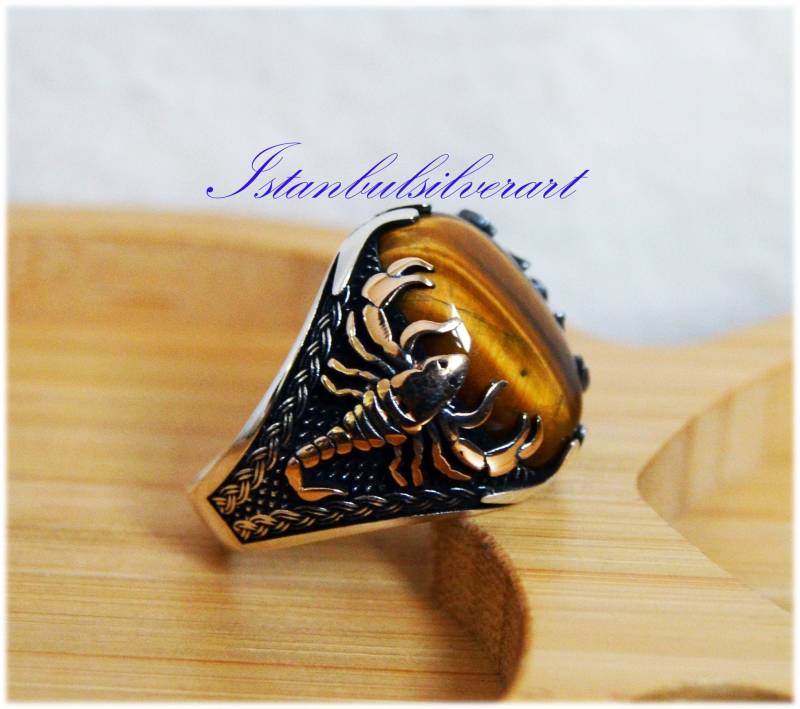 Handgemachte Sterling Silber Skorpion Ring Tigerauge Tier Wrap von ISTANBULSILVERART