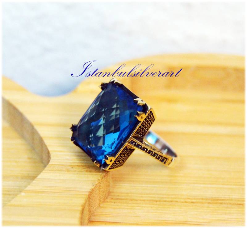 Handgemachter Aquamarin-Topas-Ring Ottomaner 925Er Silberring von ISTANBULSILVERART