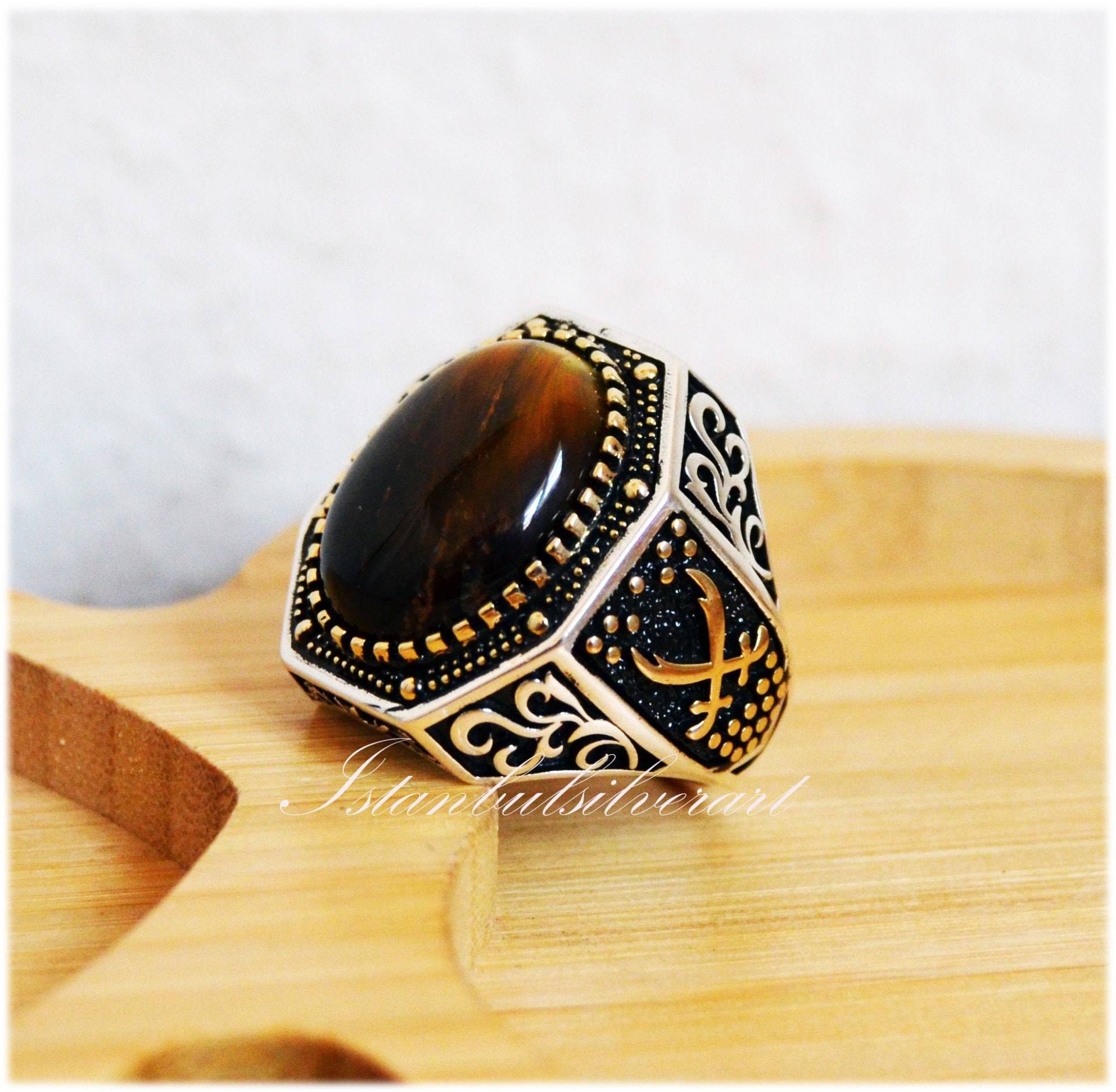 Handgemachter Herrenring Aus Sterlingsilber Ottomaner Tigerauge-Stein von ISTANBULSILVERART