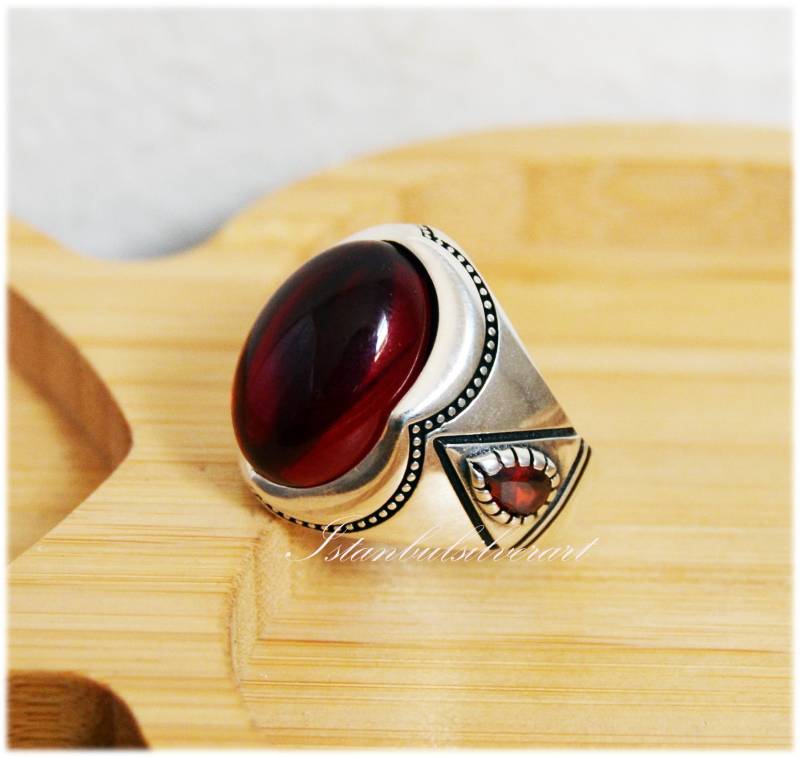 Handgemachter Herrenring Aus Sterlingsilber Rubin Ottoman Design von ISTANBULSILVERART