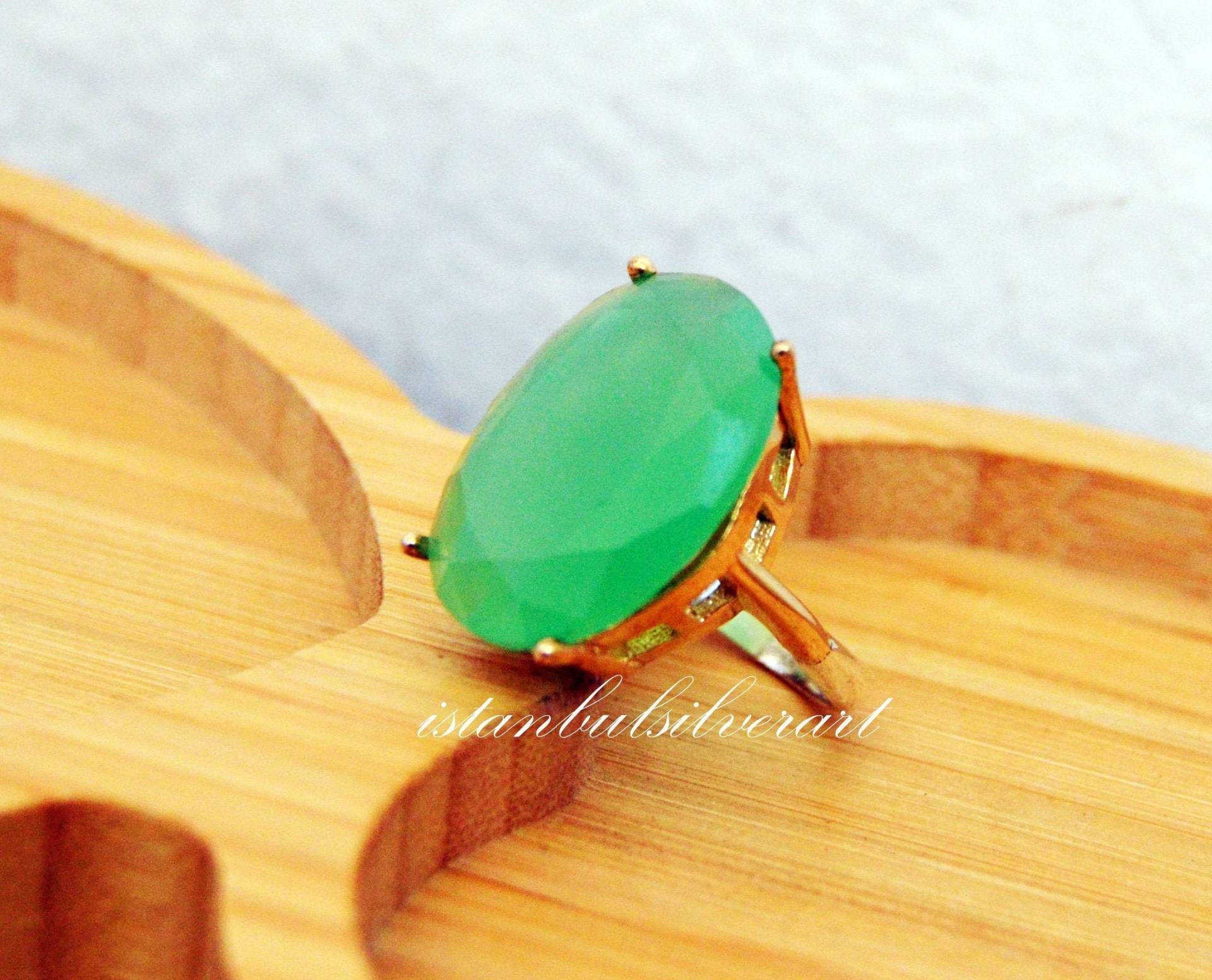 Handgemachter Jade Stein Ring Ottoman 925 Sterling Silber Ring von ISTANBULSILVERART