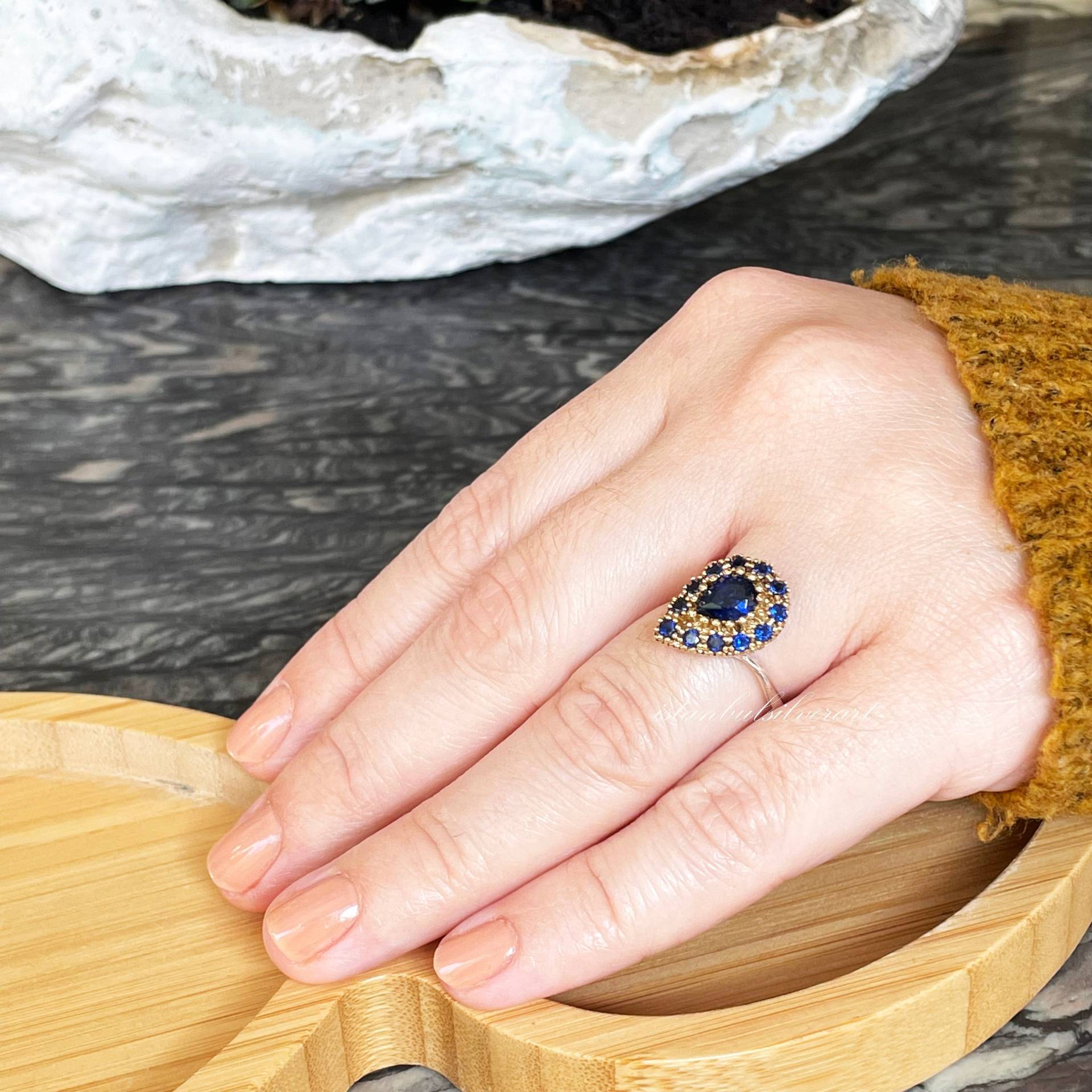 Handgemachter Ottoman Saphir Ring 925 Sterling Silber, Zirkonia Stein von ISTANBULSILVERART