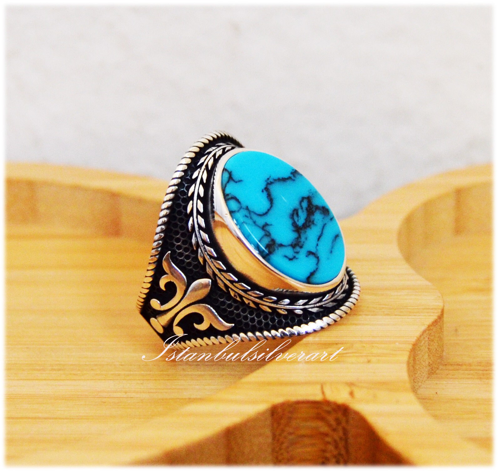 Handgemachter Ottoman Türkis Ring 925 Sterling Silber Herrenring von ISTANBULSILVERART