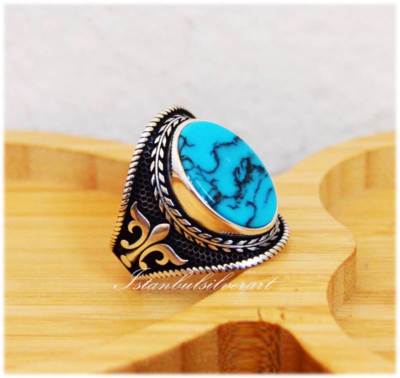 Handgemachter Ottoman Türkis Ring 925 Sterling Silber Herrenring von ISTANBULSILVERART
