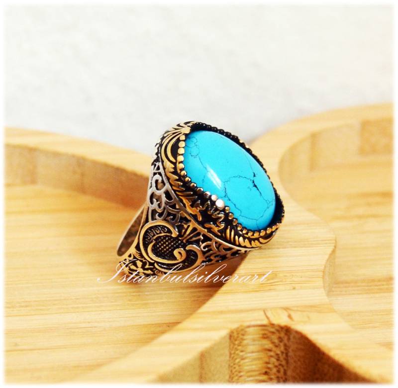 Handgemachter Ottoman Türkis Ring 925 Sterling Silber Herrenring von ISTANBULSILVERART