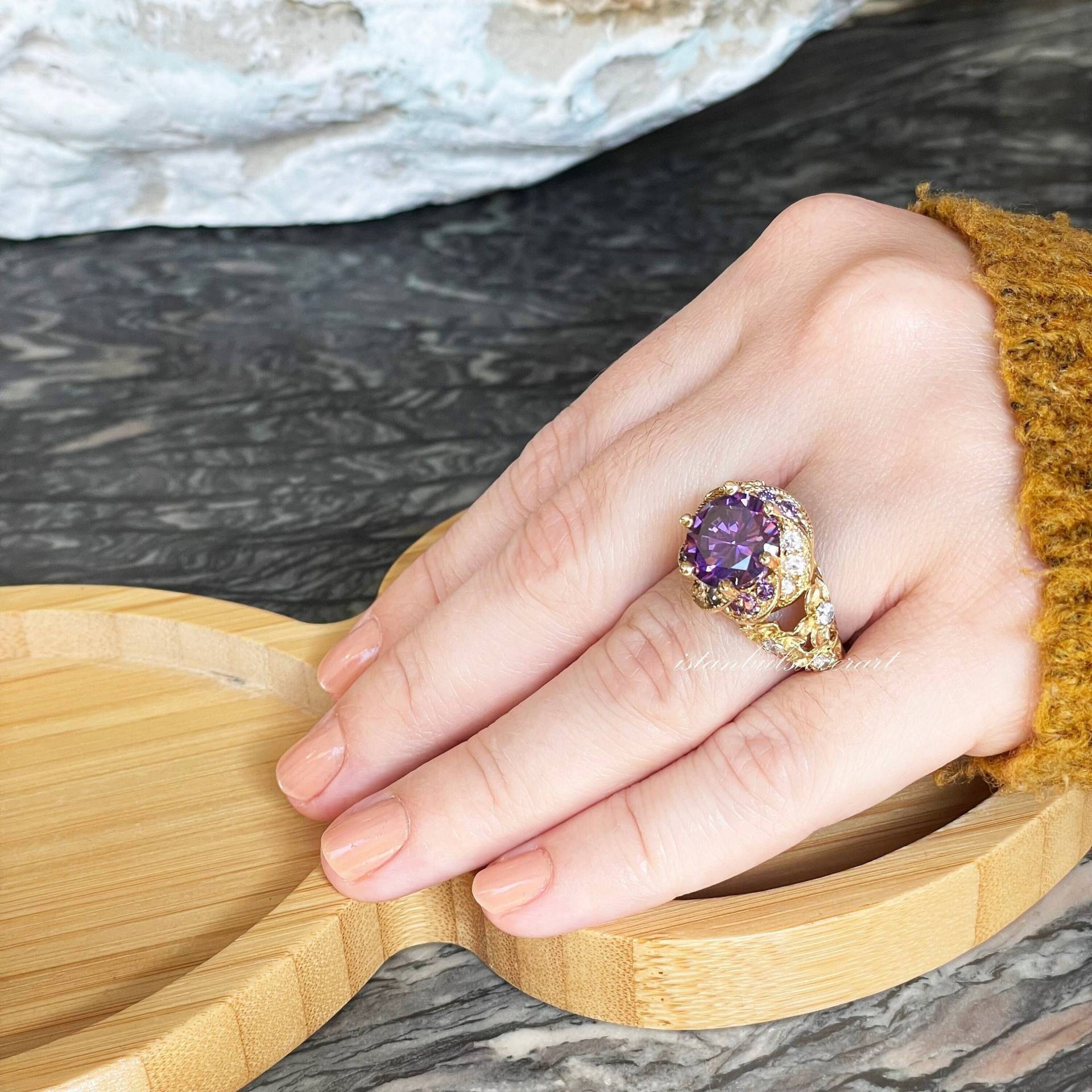 Handgemachter Ring Frauen, Türkisch Silber Damenring, Ottoman Ring, Amethyst Topas 925K Sterling von ISTANBULSILVERART