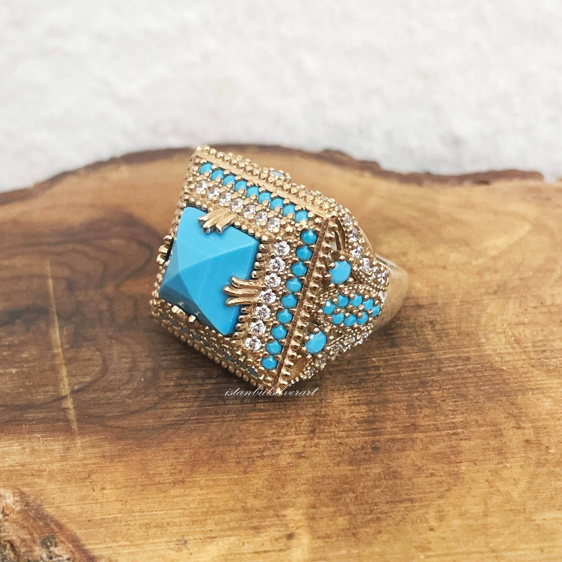 Handgemachter Ring Frauen, Türkisch Silber Damenring, Ottoman Ring, Türkis Stein, 925K Sterling Handgemachter Ring Frauen, Türkisch Silber Damenring, Ottoman Ring, Türkis Stein, 925K Sterling von ISTANBULSILVERART