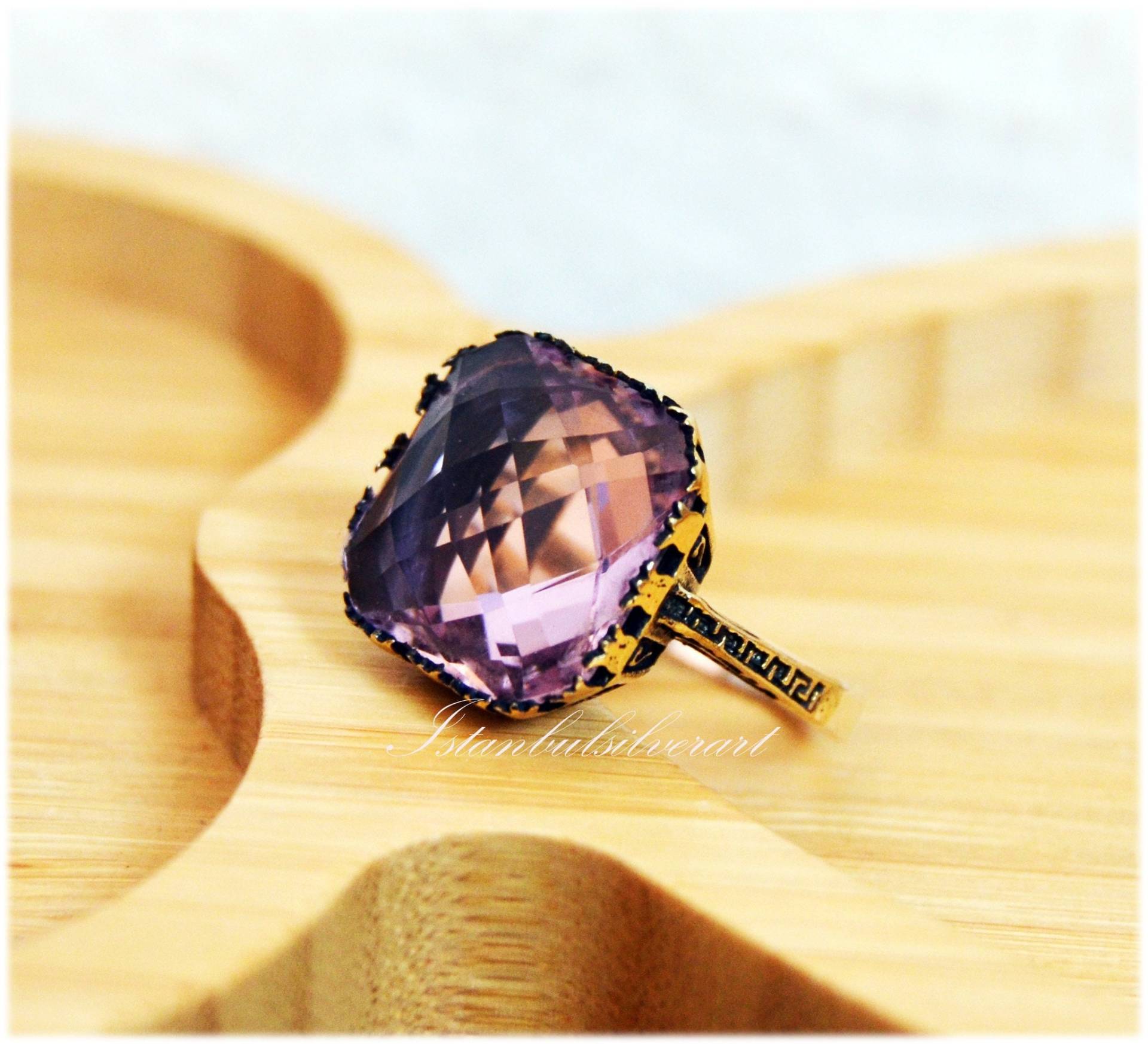 Handgemachter Rosenquarz Ring Ottomaner 925 Sterling Silber Ring von ISTANBULSILVERART