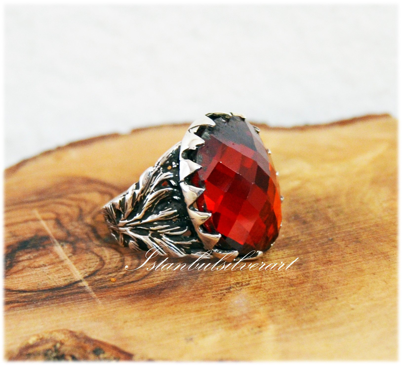 Handgemachter Rubin Herrenring Ottomaner 925Er Sterling Silber Ring von ISTANBULSILVERART