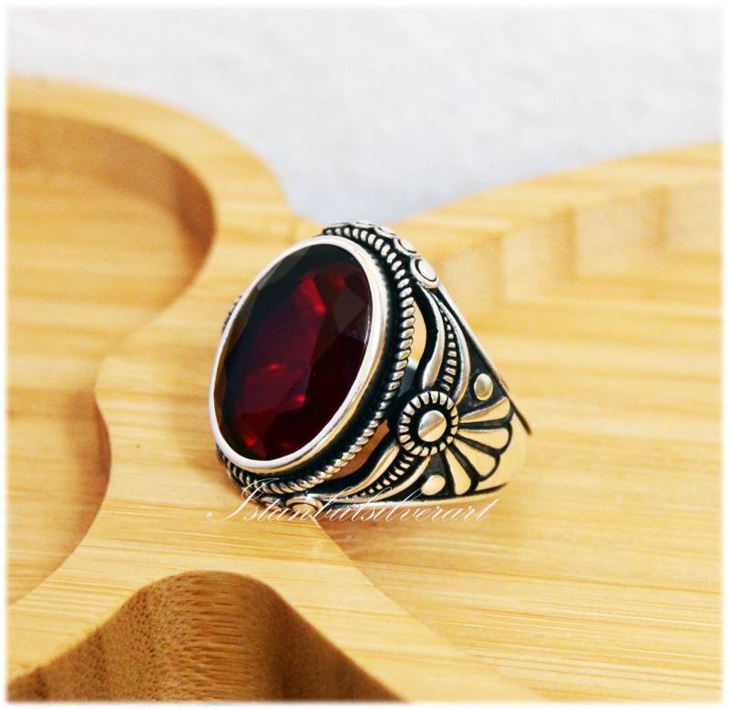 Handgemachter Rubin Herrenring Ottomaner 925Er Sterling Silber Ring von ISTANBULSILVERART
