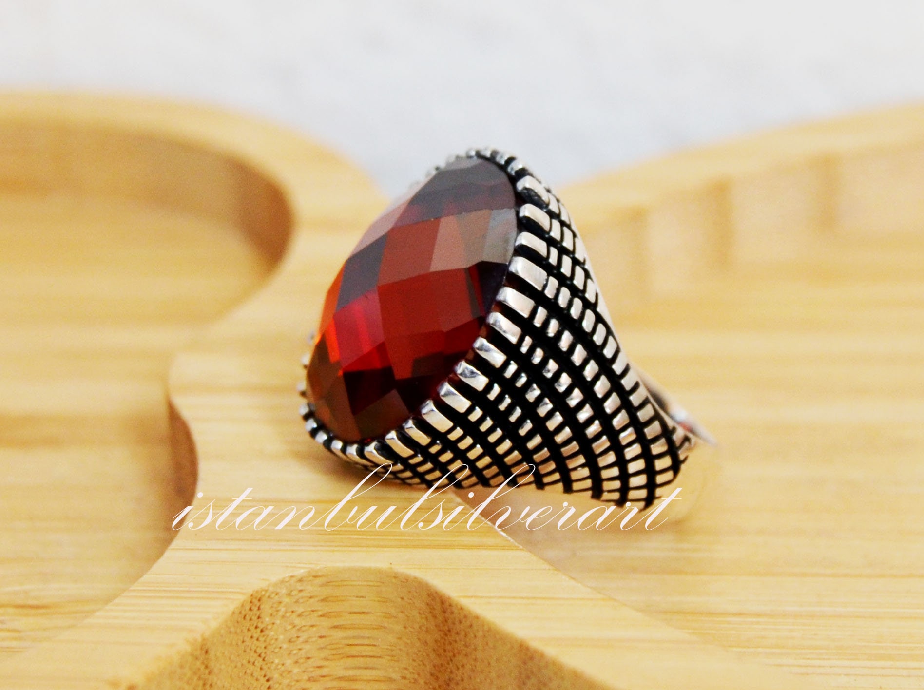 Handgemachter Rubin Herrenring Ottomaner 925Er Sterling Silber Ring von ISTANBULSILVERART