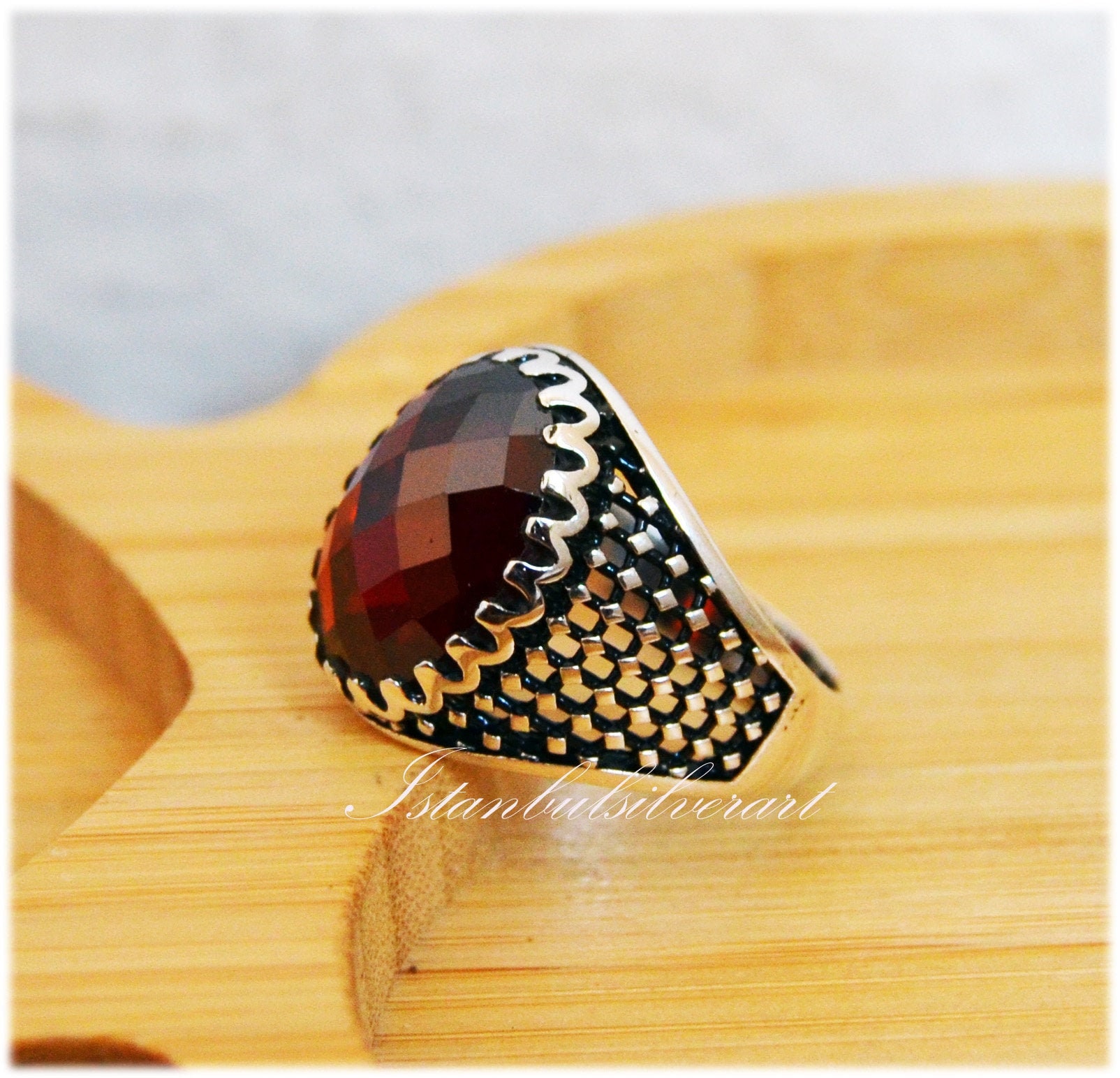 Handgemachter Rubin Sterlingsilber Herrenring - Ottoman Style von ISTANBULSILVERART