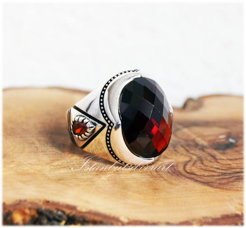 Handgemachter Rubin Sterlingsilber Herrenring Ottomaner Stil von ISTANBULSILVERART