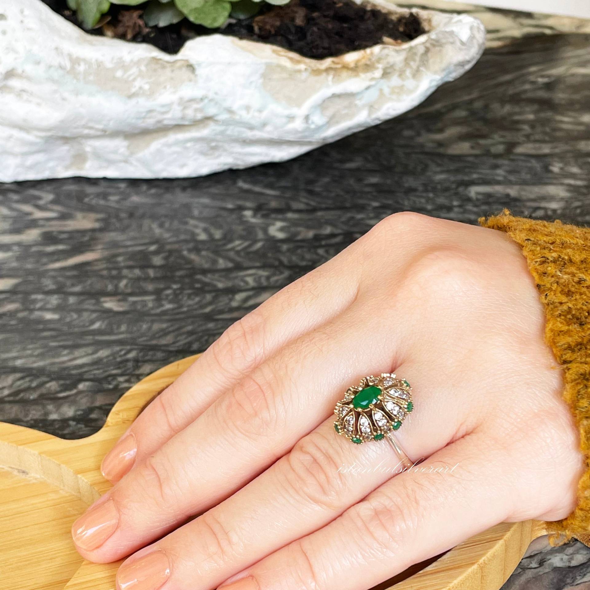Handgemachter Smaragd Topas Ring Ottoman 925 Sterling Silber Ring von ISTANBULSILVERART