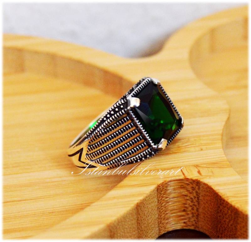 Handgemachter Smaragdring Ottoman Türkisch 925 Sterling Silber Herrenring von ISTANBULSILVERART