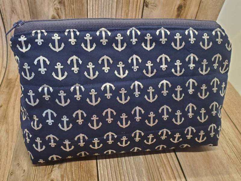 Quilt Pouch Navy Mit Silbernen Ankern Und Türkisem Innenfutter von ISpeakCrochet