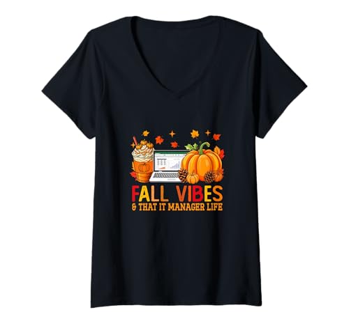 Damen Fall Funny Vibes Costume IT Manager Job Team Thanksgiving T-Shirt mit V-Ausschnitt Damen Fall Funny Vibes Costume IT Manager Job Team Thanksgiving T-Shirt mit V-Ausschnitt von IT Manager Thanksgiving Costume