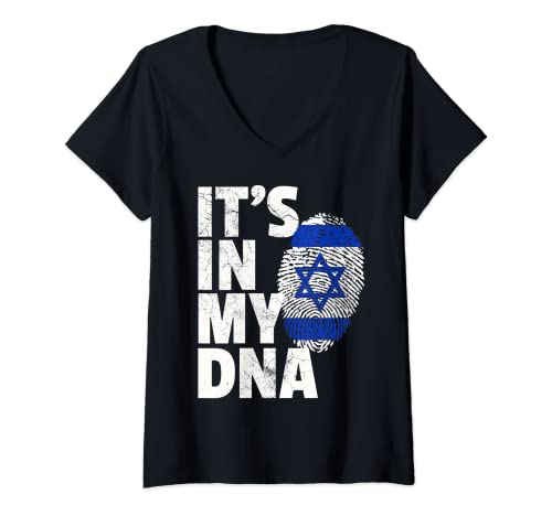 Damen Israelische Flagge, Israel, israelische Flagge, Pride, Nationalland T-Shirt mit V-Ausschnitt Damen Israelische Flagge, Israel, israelische Flagge, Pride, Nationalland T-Shirt mit V-Ausschnitt von IT'S IN MY DNA Israel Israeli Flag Pride National