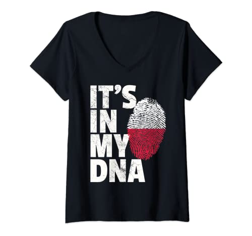 Damen IT'S IN MY DNA Polnische Flagge offizielles Pride Geschenk Zuhause T-Shirt mit V-Ausschnitt von IT'S IN MY DNA Polish Poland Flag Official Pride