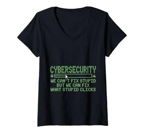 Damen Cybersecurity Can't Fix Stupid Just Clicks - T-Shirt mit V-Ausschnitt Damen Cybersecurity Can't Fix Stupid Just Clicks - T-Shirt mit V-Ausschnitt von IT Security Geek Bedrohung Prävention