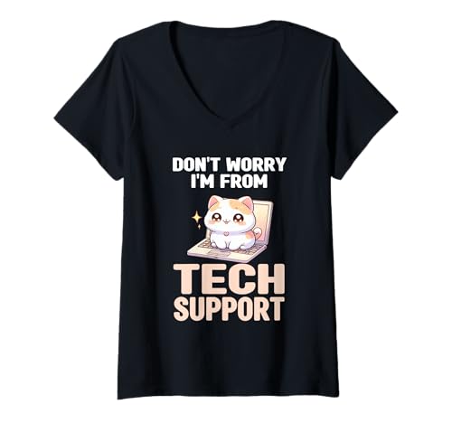 Damen Keine Sorge, ich komme vom technischen Support Cat Tech Engineer IT Guy T-Shirt mit V-Ausschnitt Damen Keine Sorge, ich komme vom technischen Support Cat Tech Engineer IT Guy T-Shirt mit V-Ausschnitt von IT Tech Enthusiast Cat Lover Software Technician