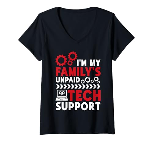Damen I'm My Family's Unpaid Tech Support Programmiersoftware T-Shirt mit V-Ausschnitt Damen I'm My Family's Unpaid Tech Support Programmiersoftware T-Shirt mit V-Ausschnitt von IT Technical Support Humor Gifts Geek Nerds