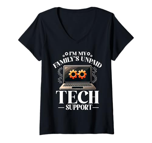 Damen Ich bin der unbezahlte technische Support meiner Familie Tech Software Helpdesk T-Shirt mit V-Ausschnitt Damen Ich bin der unbezahlte technische Support meiner Familie Tech Software Helpdesk T-Shirt mit V-Ausschnitt von IT Technical Support Humor Gifts Geek Nerds