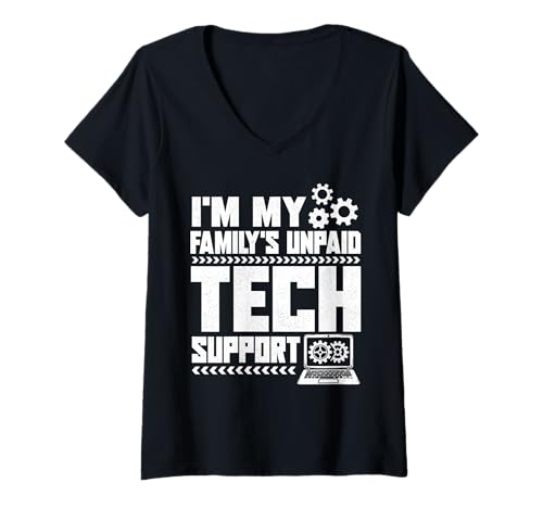 Damen Ich bin der unbezahlte technische Support meiner Familie Tech Software Helpdesk T-Shirt mit V-Ausschnitt Damen Ich bin der unbezahlte technische Support meiner Familie Tech Software Helpdesk T-Shirt mit V-Ausschnitt von IT Technical Support Humor Gifts Geek Nerds