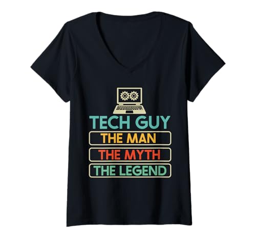Damen Tech Guy Der Mann Der Mythos Die Legende IT-Computersoftware T-Shirt mit V-Ausschnitt von IT Technical Support Humor Gifts Geek Nerds