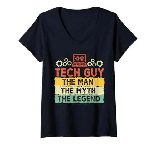 Damen Tech Guy Der Mann Der Mythos Die Legende Retro Tech Support T-Shirt mit V-Ausschnitt von IT Technical Support Humor Gifts Geek Nerds