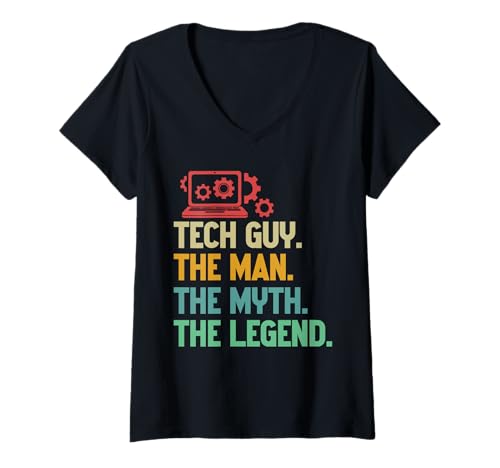 Damen Tech Guy Der Mann Der Mythos Die Legende Retro Tech Support T-Shirt mit V-Ausschnitt Damen Tech Guy Der Mann Der Mythos Die Legende Retro Tech Support T-Shirt mit V-Ausschnitt von IT Technical Support Humor Gifts Geek Nerds