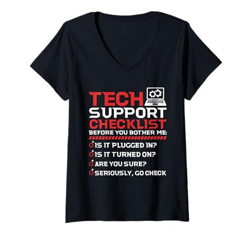 Damen Tech Support Checkliste Programmierer IT Tech Software IT Guy T-Shirt mit V-Ausschnitt Damen Tech Support Checkliste Programmierer IT Tech Software IT Guy T-Shirt mit V-Ausschnitt von IT Technical Support Humor Gifts Geek Nerds
