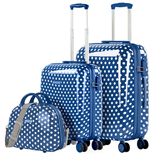 ITACA - Kinderkoffer Mädchen - Kinder Kofferset. Kinderkoffer mit Rollen - 4 Rädrig Reisekoffer Kinder. Langlebiger Kinder Trolley. Reisekoffer für Kinder 702400B, Blaue Punkte von ITACA