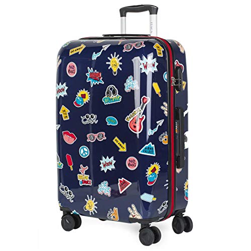 ITACA - Reisekoffer Kinder Polycarbonat Koffer Kinder Kinderkoffer Mädchen - Kinder Koffer mit Integriertes Zahlenschloss - 4 Rädrig Kinder Reisekoffer - Langlebiger Kindertrolley, Marine Blau von ITACA