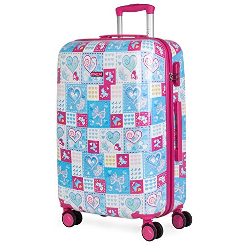 ITACA - Reisekoffer Kinder Polycarbonat Koffer Kinder Kinderkoffer Mädchen - Kinder Koffer mit Integriertes Zahlenschloss - 4 Rädrig Kinder Reisekoffer - Langlebiger Kindertrolley, Blau-Fuchsia von ITACA