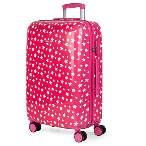 ITACA - Reisekoffer Kinder Polycarbonat Koffer Kinder Kinderkoffer Mädchen - Kinder Koffer mit Integriertes Zahlenschloss - 4 Rädrig Kinder Reisekoffer - Langlebiger Kindertrolley, Fuchsia von ITACA