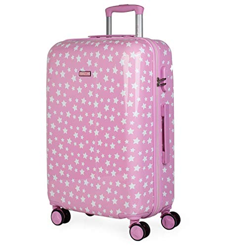 ITACA - Reisekoffer Kinder Polycarbonat Koffer Kinder Kinderkoffer Mädchen - Kinder Koffer mit Integriertes Zahlenschloss - 4 Rädrig Kinder Reisekoffer - Langlebiger Kindertrolley, Rosa von ITACA