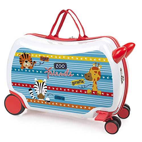 ITACA - Kinderkoffer Mädchen & Jungen: Zum Draufsitzen, Kindergepäck, Kindertrolley - Reisebegleiter 771445, Zoofreunde von ITACA