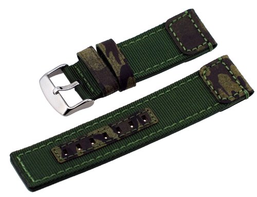Italienisches Design 24 mm Camouflage grün Leinwand echtes Leder Rückseite Ersatz Band von ITALIAN DESIGN
