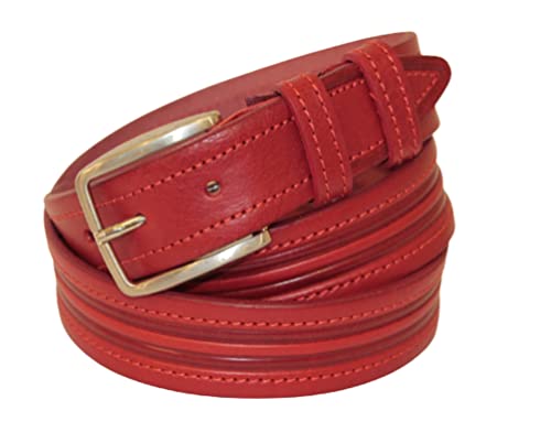 ITALOITALY - Gürtel aus echtem Leder, ca. 3,5 cm, zentrale Gravur, handgefertigt, Made in Italy, Unisex, kürzbar (Taille: 100 cm = Gesamtlänge: 115 cm, Rot) von ITALOITALY