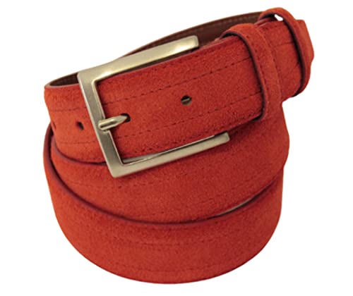 ITALOITALY - Gürtel aus echtem Wildleder, ca. 3,5 cm, doppelt genäht, handgefertigt, 100 % Made in Italy, Unisex, kürzbar, rot, Taille 95 cm von ITALOITALY