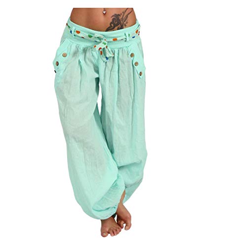 ITALY MODA Haremshose Aladinhose Pumphosen Sommerhose Hose Strandhose Blume Gürtel (XS-L, Mint Uni) von ITALY MODA