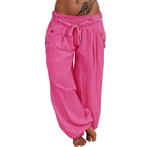 Italy Moda Haremshose Aladinhose Pumphosen Sommerhose Hose Strandhose Blume Gürtel (XS-L, Pink Uni) von Italy Moda