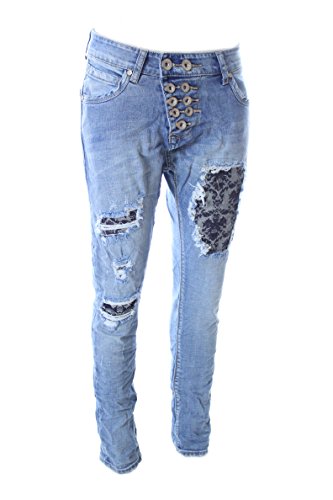 Moda Italy New MOZZAAR Summer Brand Strass Pant Denim Jeans Destroyed (S, Denim) von Moda Italy