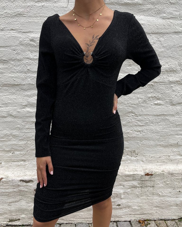 ITALY VIBES Cocktailkleid NELLA - glitzerndes Partykleid mit tiefem Ausschnitt - ONE SIZE passt hier Gr. XS - L von ITALY VIBES