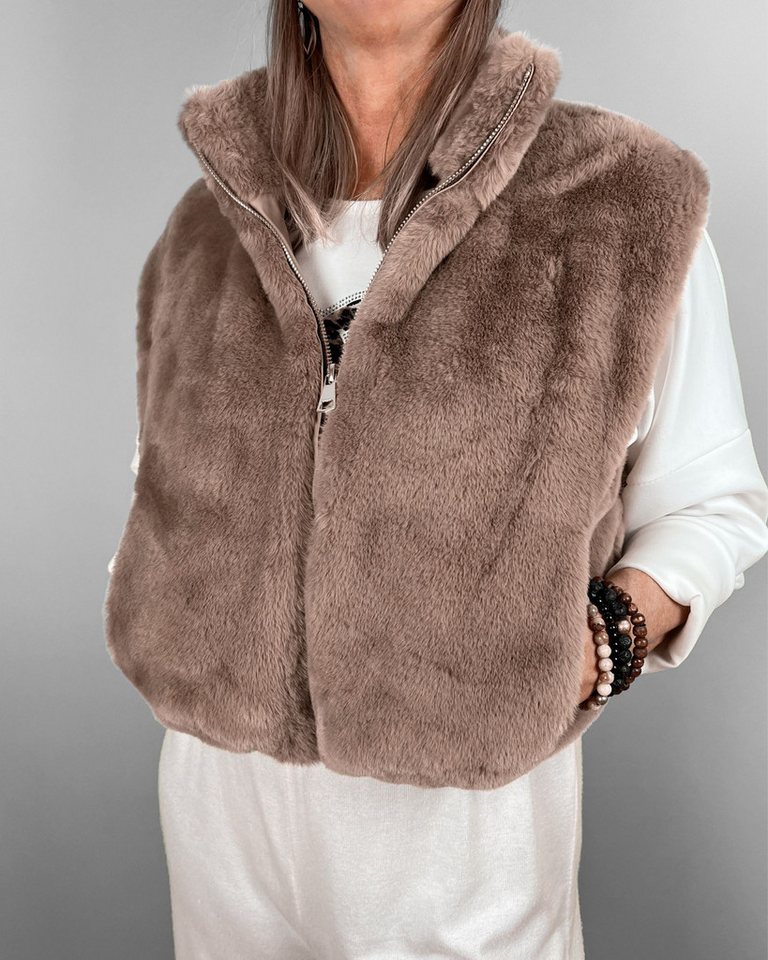 ITALY VIBES Fellimitatweste ELMIRA - Weste Fake Fur - cropped - Fellweste - ONE SIZE passt hier Gr. XS - M von ITALY VIBES